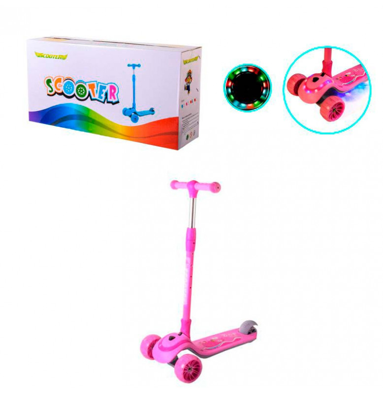 Самокат детский 3 колеса PU 110*50 мм со светом SC21013_Pink