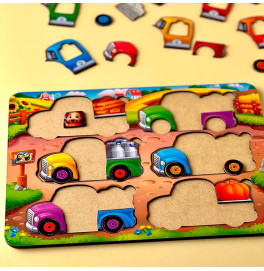 Игра с картами UBEE "Животные на грузовиках (лето)" деревянные