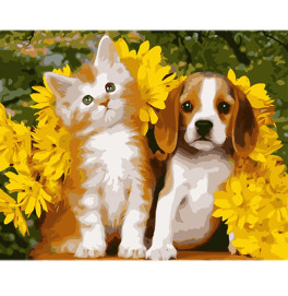 Картина по номерам Stateg Собака и кот на цветном фоне 40х50 см MZ052 Картина по номерам Stateg Собака и кот на цветном фоне 40х50 см MZ052