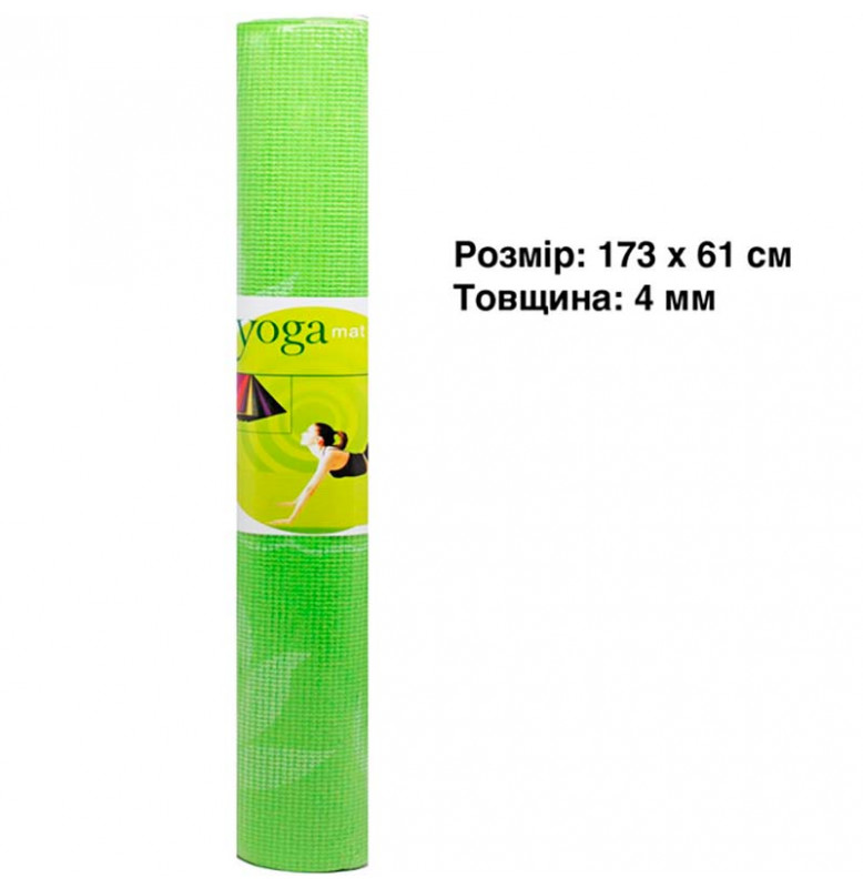 Коврик для йоги/фитнеса PVC 4мм 173*61 см BT-SG-0018_Green