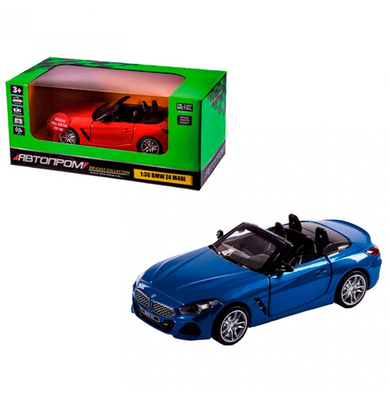 Машинка Автопром BMW Z4 M40i 1:30 металлическая со светом и звуком. 68412_Blue