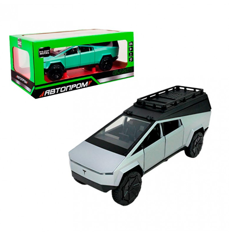 Машинка Автопром Tesla Pickup 1:24 металлическая со светом и звуком. AP7727_Silver