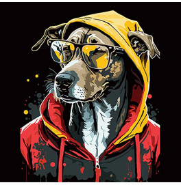 Картина по номерам Stateg Модный пес в стильном образе на черном фоне 40х40 см AV4040-45