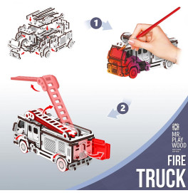 Конструктор Mr.Playwood Пожарная машина механический деревянный 10803