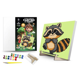 Каритная по номерам qbee "Енотик" с деревянной подставкой 25х25 см. QB900-024