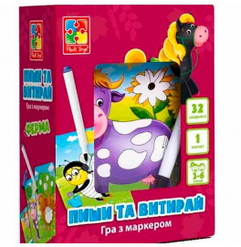 Гра настільна Vladi Toys "Пиши та витирай. Ферма" розвиваюча VT5010-19