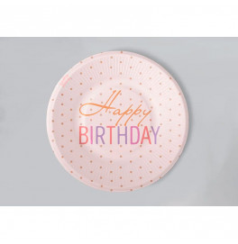 Бумажные тарелки Твоя Развлечение "Happy Birthday" розовые 18 см 10 штук 12449