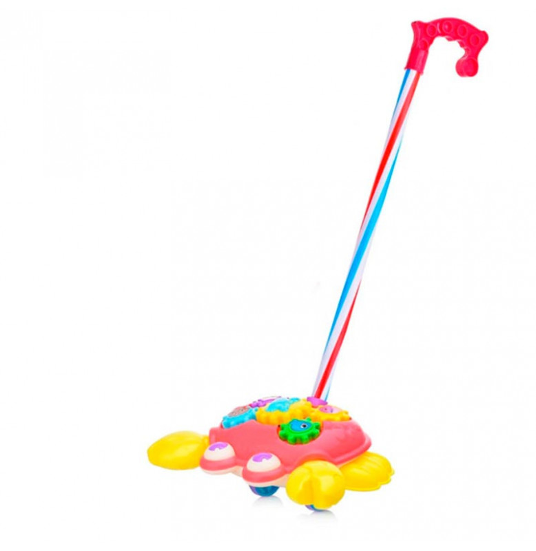 Игрушка каталочка вертолет с ручкой 387_Pink-Yellow