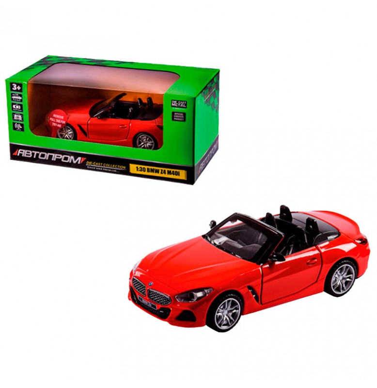 Машинка Автопром BMW Z4 M40i 1:30 металлическая со светом и звуком. 68412_Red