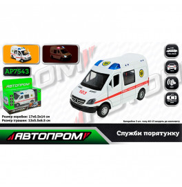 Машинка Автопром «Скорая помощь» металлическая со светом и звуком. AP7543