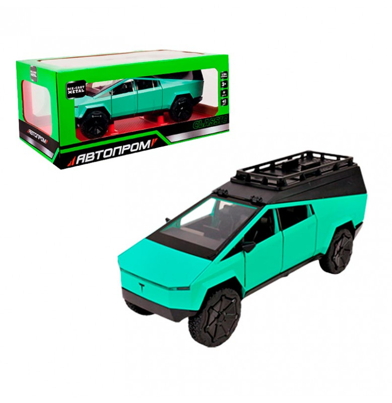 Машинка Автопром Tesla Pickup 1:24 металлическая со светом и звуком. AP7727_Ocean