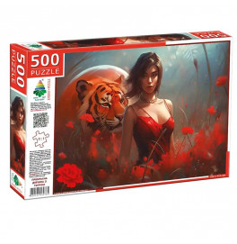 Пазлы 500 "Прекрасная девушка с тигром" Ен.4764