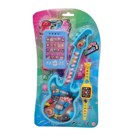 Гитара ст. 8120-2 (120шт/2) 2 цвета микс,в наборе моб.телефончик, наручные