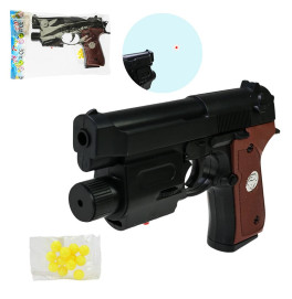 Пистолет арт. 757-1 (240шт) батар., лазер, шарики, пакет 15*10*3см 757-1