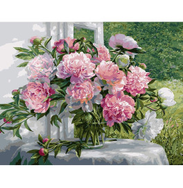 Картина по номерам Stateg "Букет розовых пионов у окна" 40х50 см VA-1509 Картина по номерам Stateg "Букет розовых пионов у окна" 40х50 см VA-1509