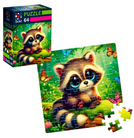 Пазл De.tail Енот с бабочками 64 детали DT1234-12