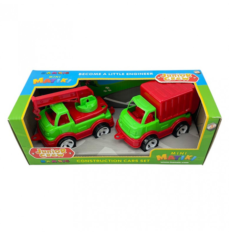 Набор машинок кран с мусоровозом. 002/15_Green-Red