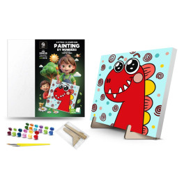 Каритная по номерам qbee "Зубатый Дино" с деревянной подставкой 25х25 см. QB900-076