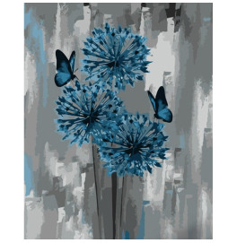 Картина по номерам Stateg Голубой аллиум с бабочками 40х50 см GS999