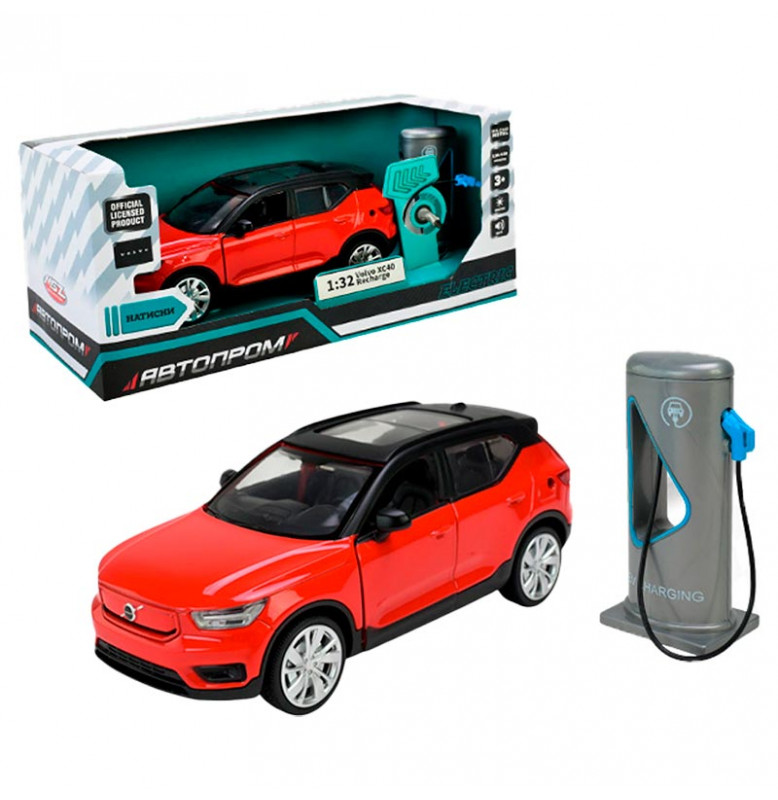 Машинка Автопром Volvo XC40 Recharge 1:32 со светом и звуком металлическая 68703_Red
