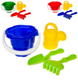 Песочный набор "Незабудка" №1 ведро, лейка, лопата, грабли в сетке 0923