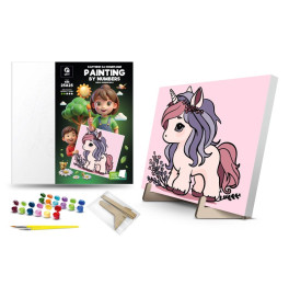 Каритная по номерам qbee "Нежная единорожка" с деревянной подставкой 25х25 см. QB900-013/QB901-013