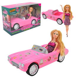 Лялька з машинкою з наліпками рожева KQ196