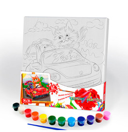 Картина по номерам Danko Toys "Canvas Painting" Кот в автомобиле 31 на 31 см