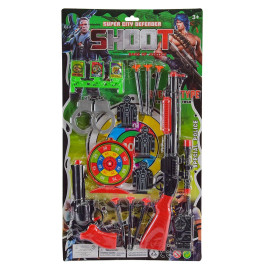 Военный набор автомат + пистолет 6 снарядов на присоске наручники наручники мишень 2288-2