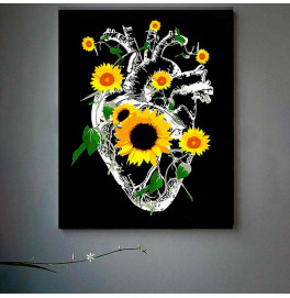 Картина по номерам Сердце среди подсолнухов Strateg на черном фоне 40х50 см AH1028