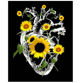 Картина по номерам Сердце среди подсолнухов Strateg на черном фоне 40х50 см AH1028