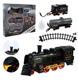 Железная дорога с дымом светом и звуком на батарейках 652-X5