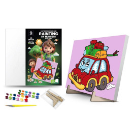 Каритная по номерам qbee "Веселый автомобиль" с деревянной подставкой 25х25 см. QB900-071