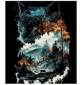 Картина по номерам Stateg Кошка в двойной экспозиции на черном фоне 40х50 см AH1128 Картина по номерам Stateg Кошка в двойной экспозиции на черном фоне 40х50 см AH1128