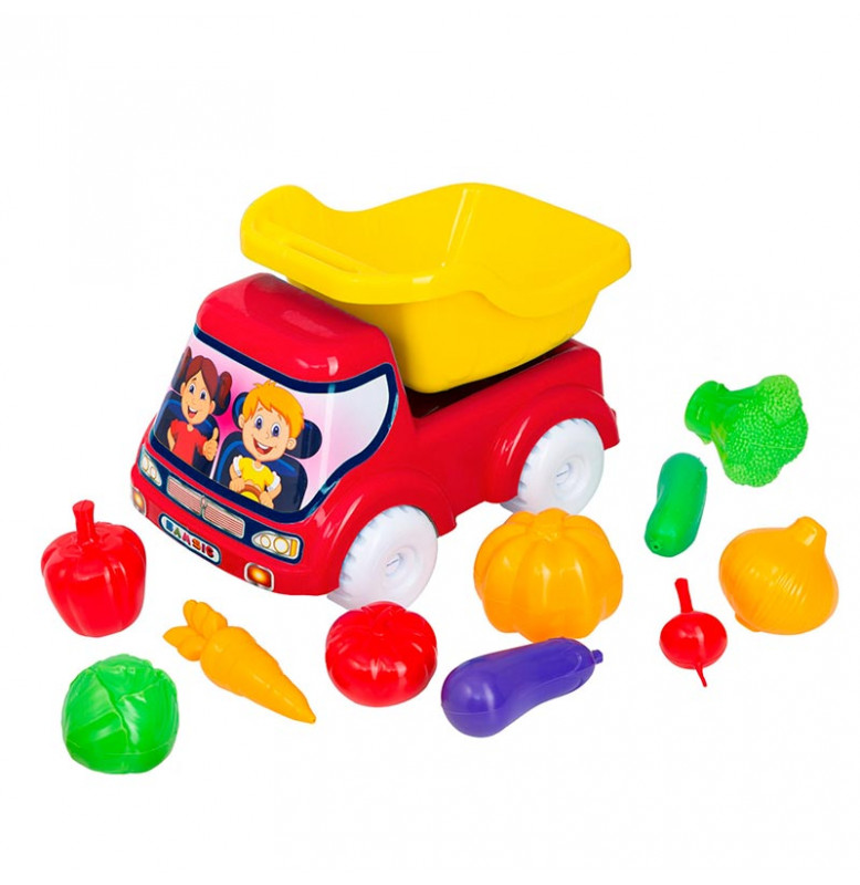 Машинка Бамсик самосвал №5 с овощами 3691_Red-Yellow