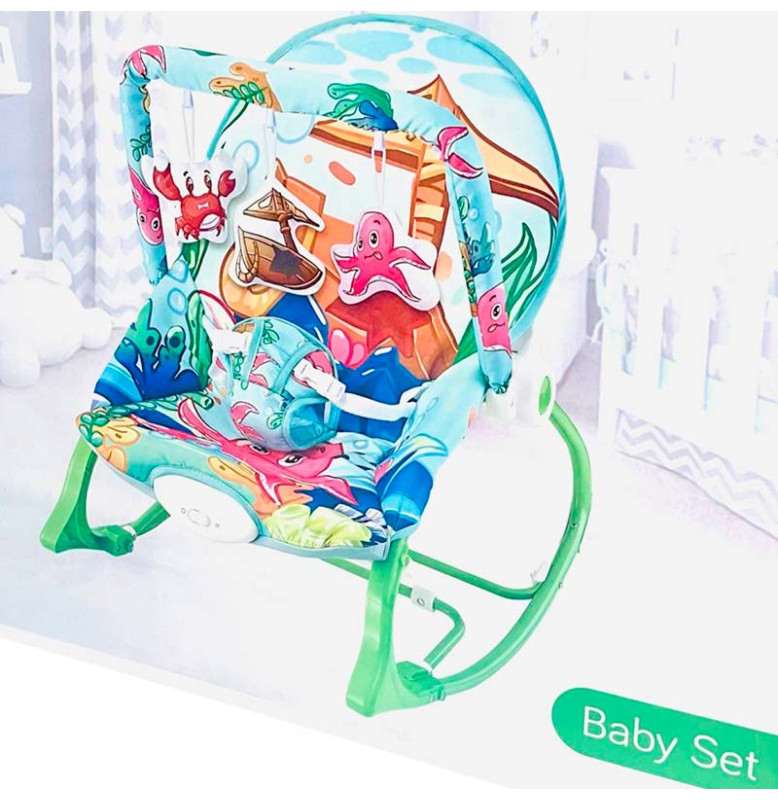 Дитячий шезлонг-гойдалка зі звуком та світлом 555-36A/36B/36C_Green
