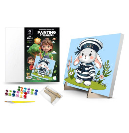 Каритная по номерам qbee "Зайка-морячок" с деревянной подставкой 25х25 см. QB900-010