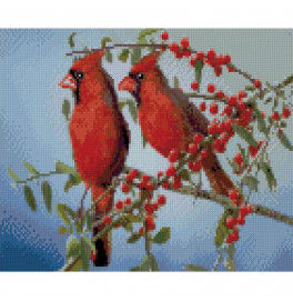 Алмазная картина "Свиристели на калине", 30х40 см HX223