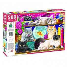 Пазлы 500 "Котики на полке" Ен.4849
