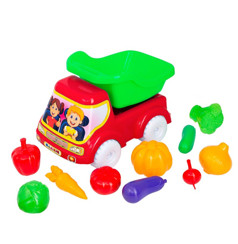 Машинка Бамсик самосвал №5 с овощами 3691_Red-Green