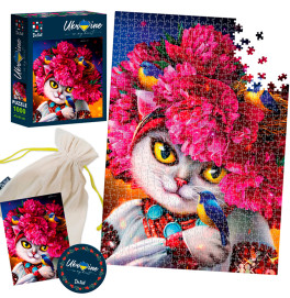 Puzzle "White cat in the pink wreath " DT1000-05