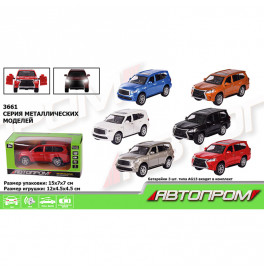 Машина металл 3661 (96шт/2) "АВТОПРОМ",1:32-36,2 вида по 3 цвета, батар., свет, откр.двери, в кор. 1