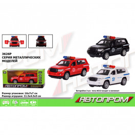 Машина металл 3626P (96шт/4) "АВТОПРОМ",1:32,3 цвета,свет,звук,откр.двери, в кор.16*7*7см