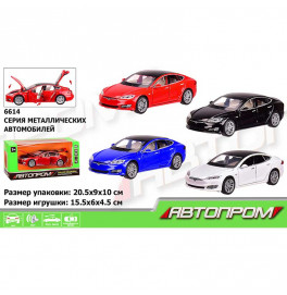 Машина металл 6614 (24шт/2)"АВТОПРОМ" 1:32 Tesla Model S,4 цвета-микс в ящике, батар.,свет,звук,откр