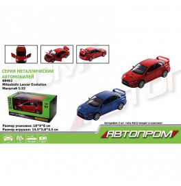 Машина металл 68462 (48шт/2) "АВТОПРОМ", 2 цвета, 1:32 Mitsubishi Lancer Evolution ,батар, свет,звук
