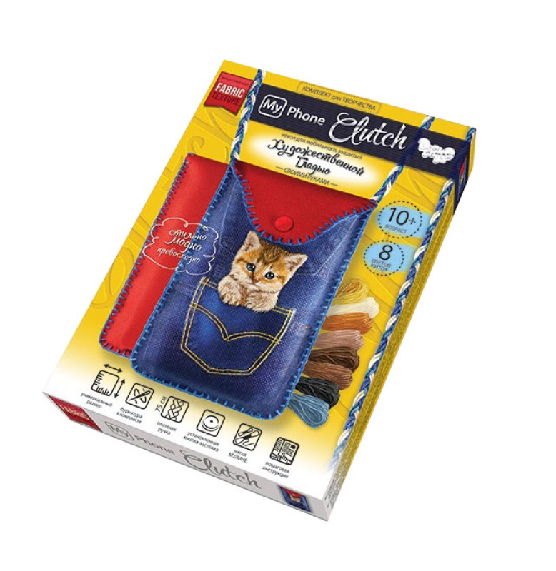 Набор для творчества "My Phone Clutch"  гладью Котенок в кармашке (10) Набор для творчества "My Phone Clutch"  гладью Котенок в кармашке (10)